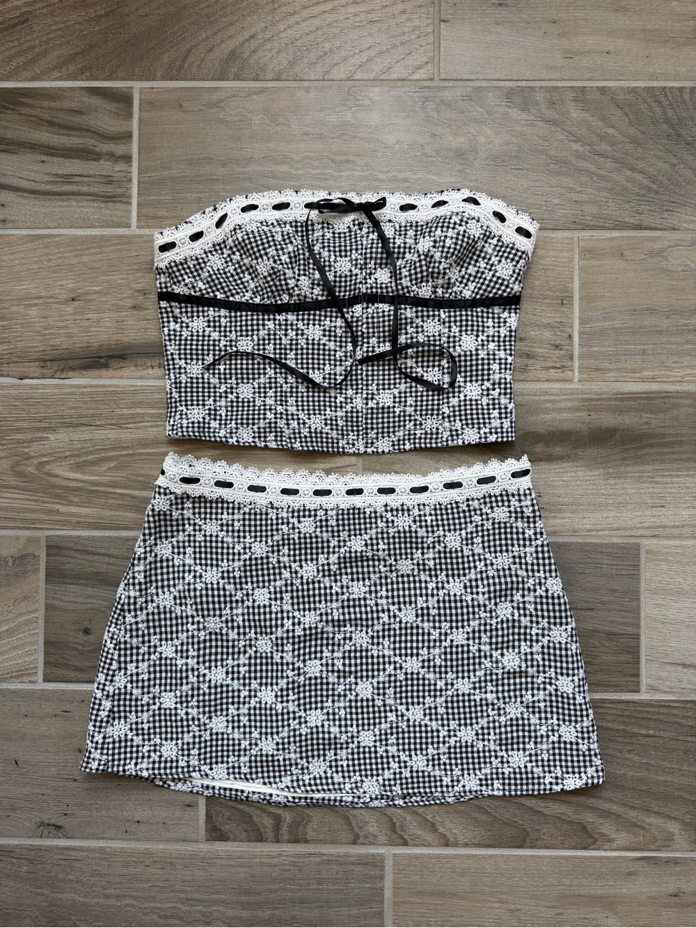 Coquette Princess Polly Black & White Gingham Embroidered Matching Set US 4